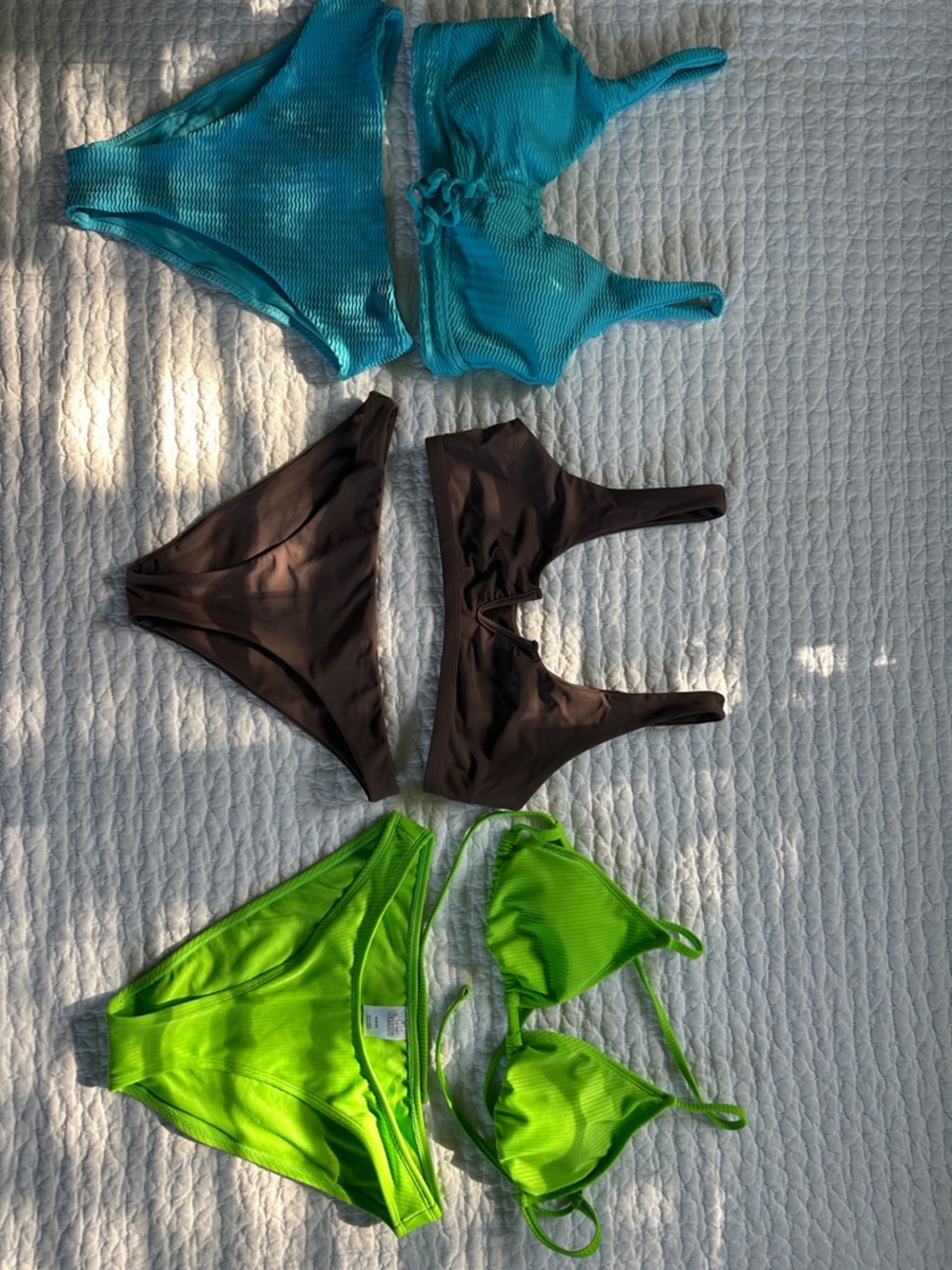 Bikini Trio — Aqua, Chocolate, Lime Green